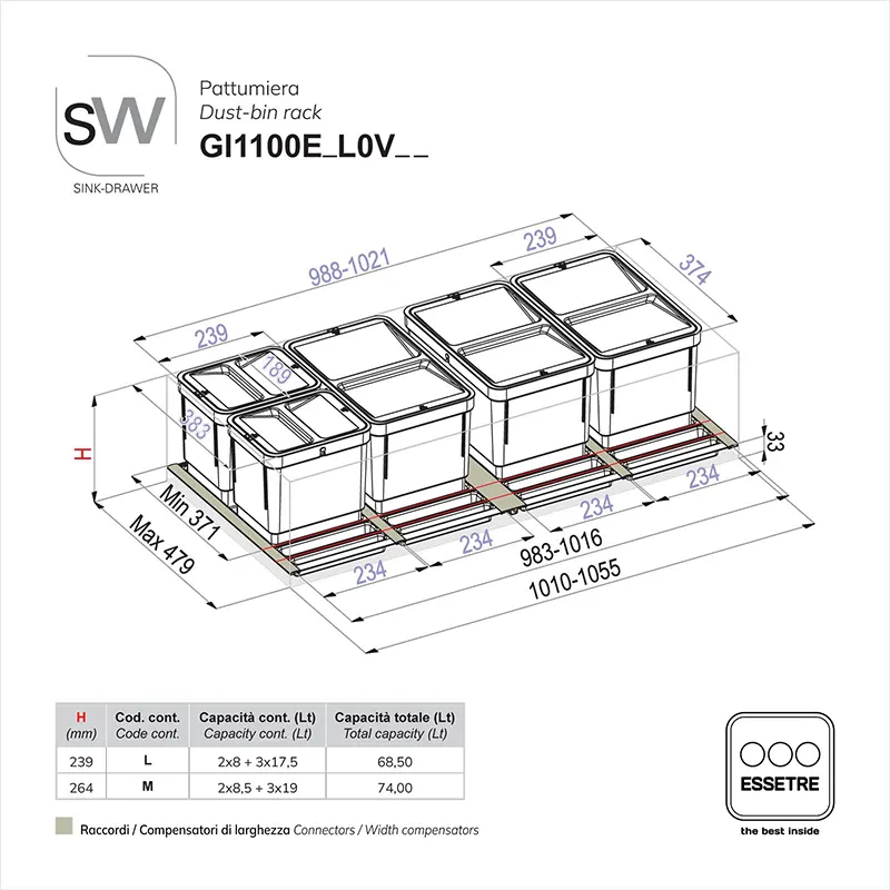 Pattumiera BIO BASIC ECO in PLASTICA per cestone base 1100 mm