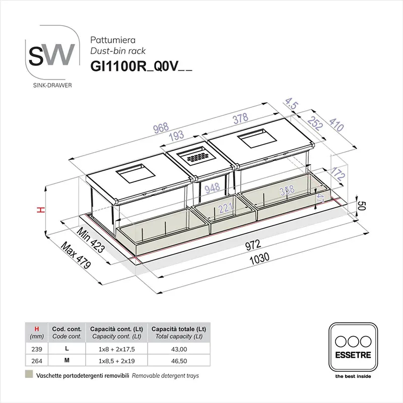 Pattumiera SINK-DRAWER per cestone sottolavello