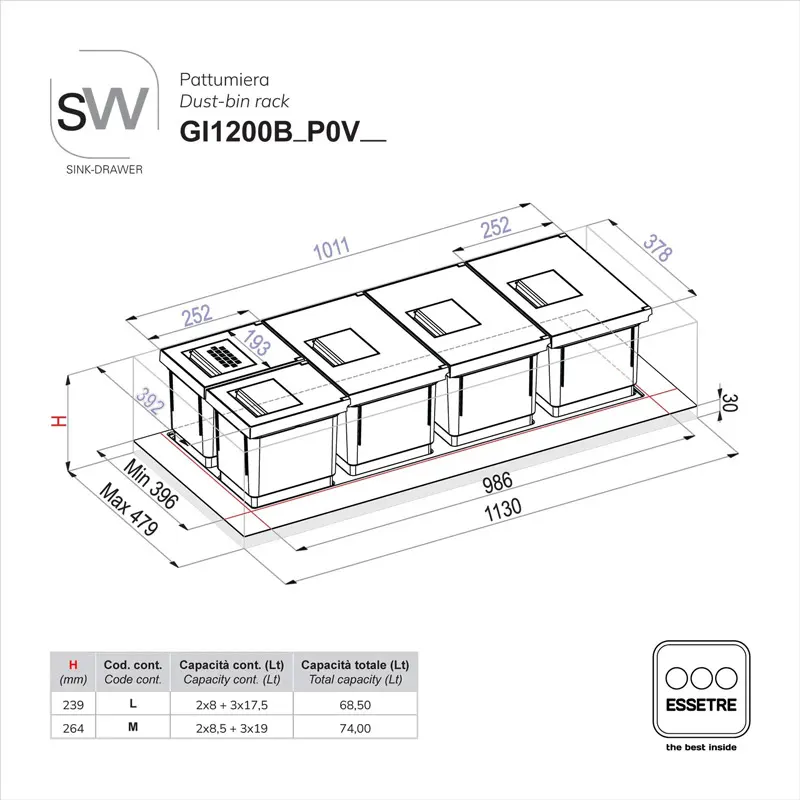 Pattumiera SINK-DRAWER per cestone sottolavello