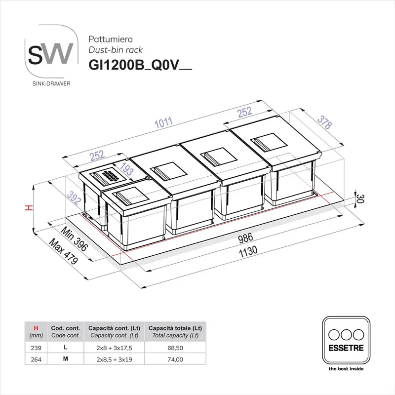 Pattumiera SINK-DRAWER per cestone sottolavello