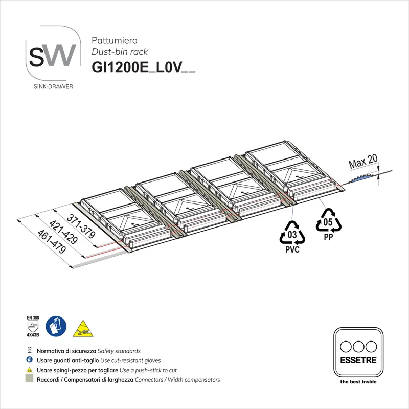 Pattumiera BIO BASIC ECO in PLASTICA per cestone base 1200 mm