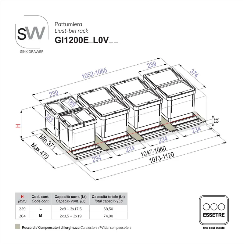 Pattumiera BIO BASIC ECO in PLASTICA per cestone base 1200 mm