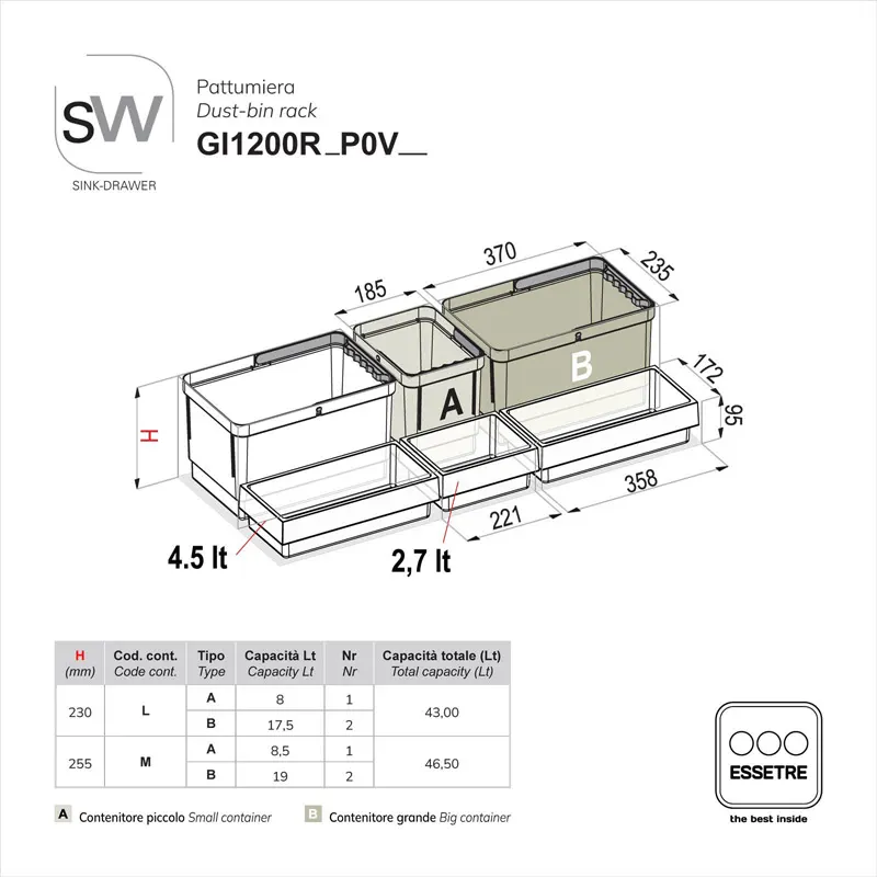Pattumiera SINK-DRAWER per cestone sottolavello