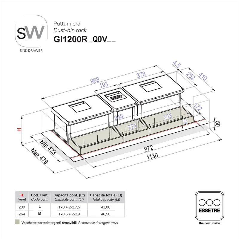 Pattumiera SINK-DRAWER per cestone sottolavello