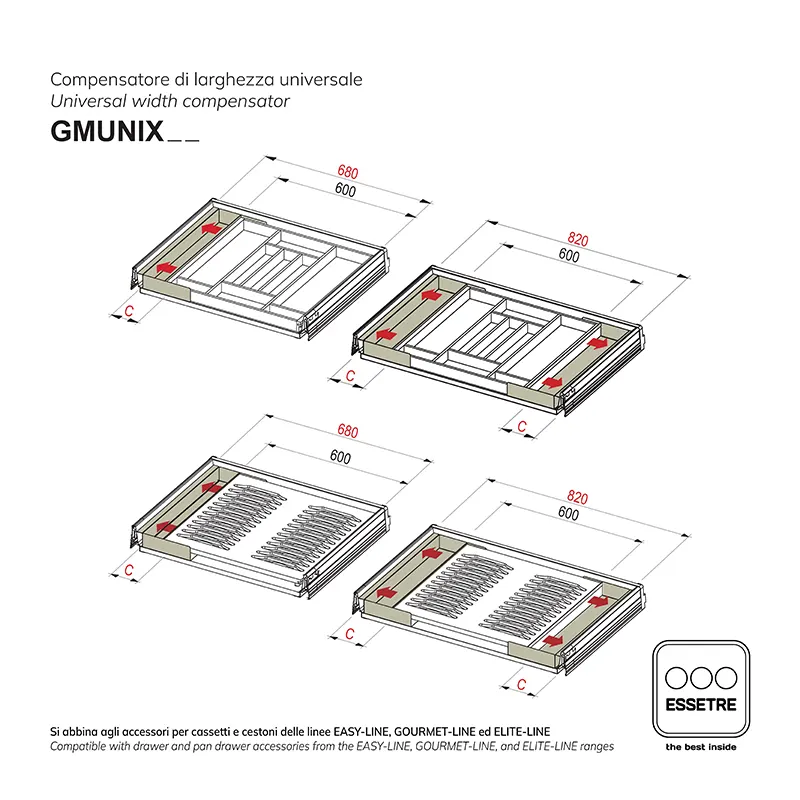 Compensatore di larghezza universale in acciaio inox