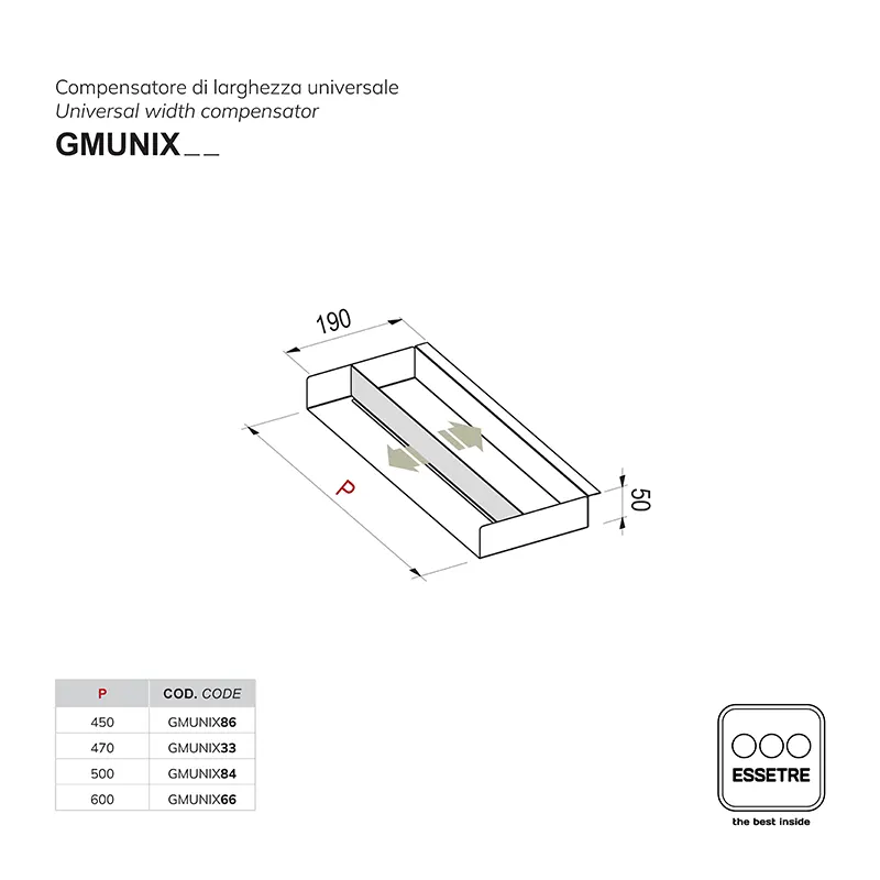 Compensatore di larghezza universale in acciaio inox
