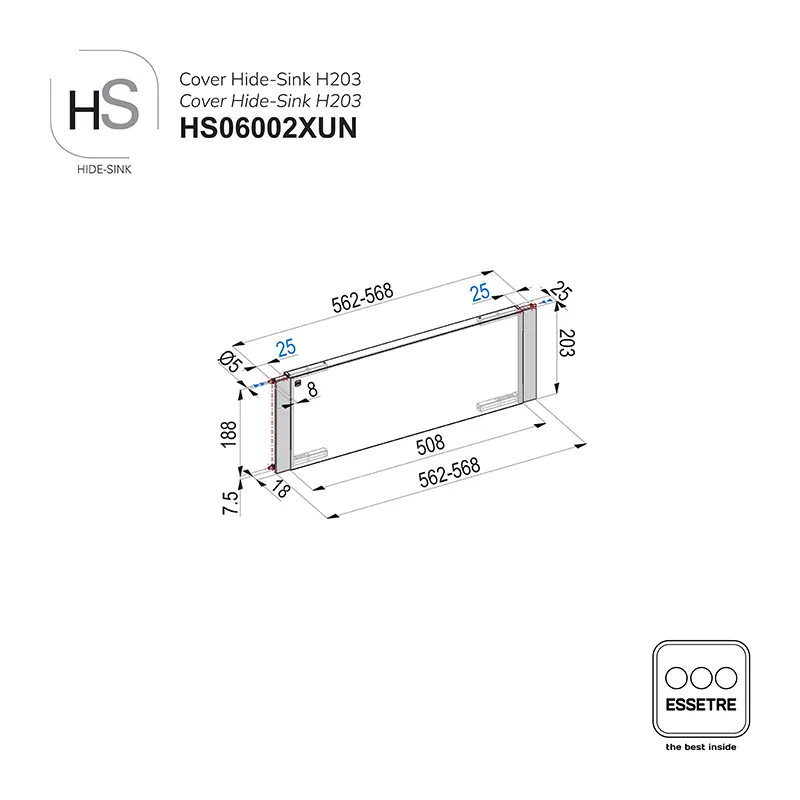 Cover in acciaio inox HIDE-SINK Mod.02 per base 600 mm sottolavello con anta.