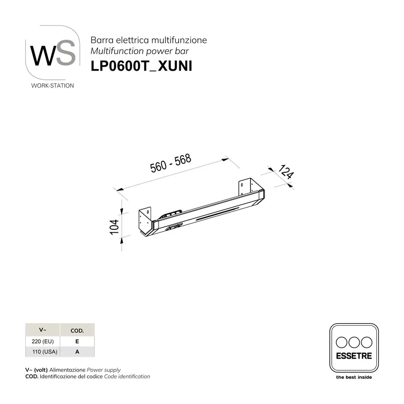 Barra elettrica WORK-STATION per armadio, colonna e vetrina