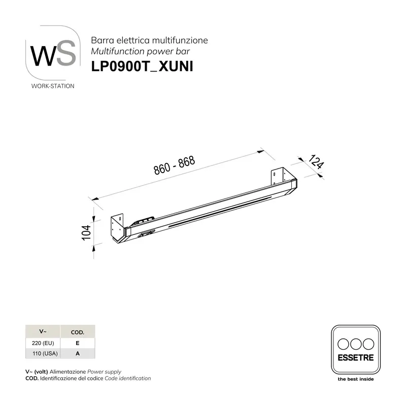 Barra elettrica WORK-STATION per armadio, colonna e vetrina