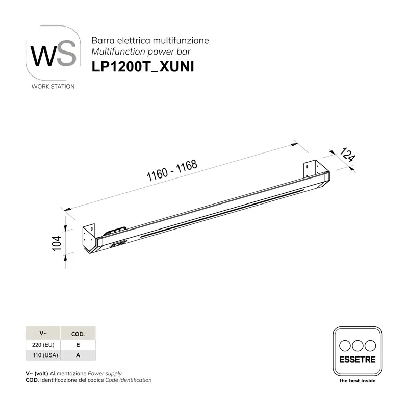 Barra elettrica WORK-STATION per armadio, colonna e vetrina