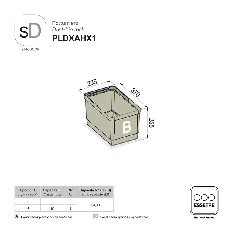 Pattumiera DELUXE SINK-DOOR a libera installazione