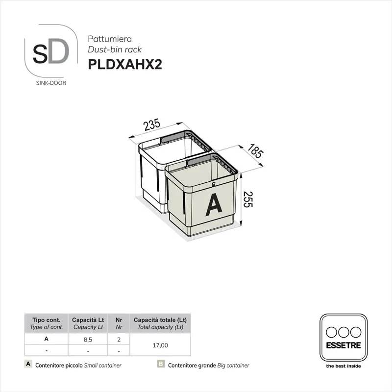 Pattumiera DELUXE SINK-DOOR a libera installazione
