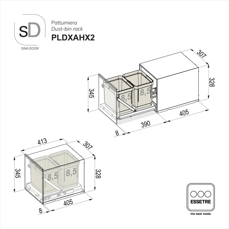 Pattumiera DELUXE SINK-DOOR a libera installazione
