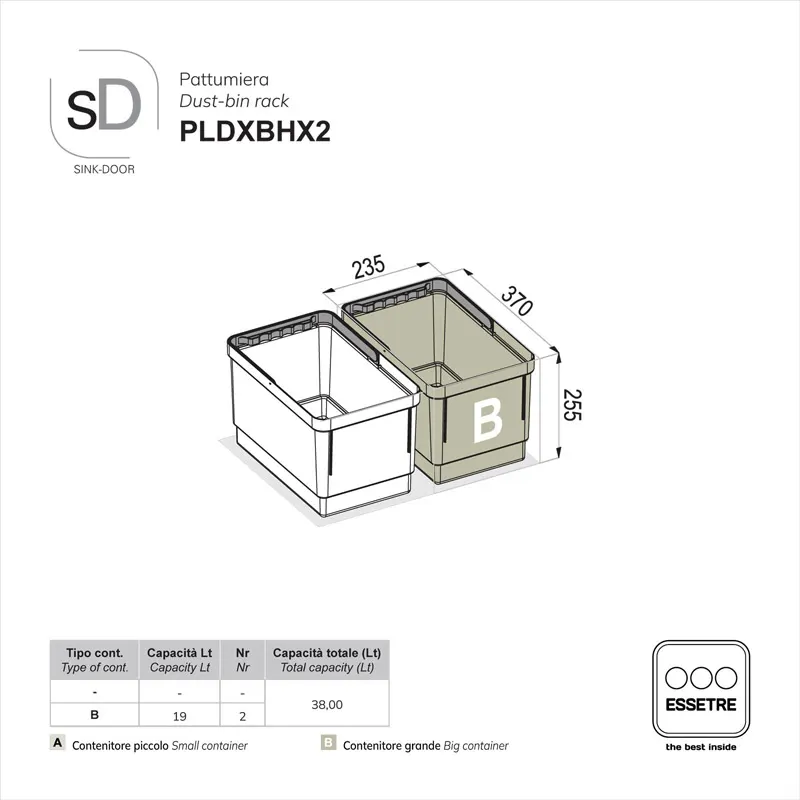 Pattumiera DELUXE SINK-DOOR a libera installazione