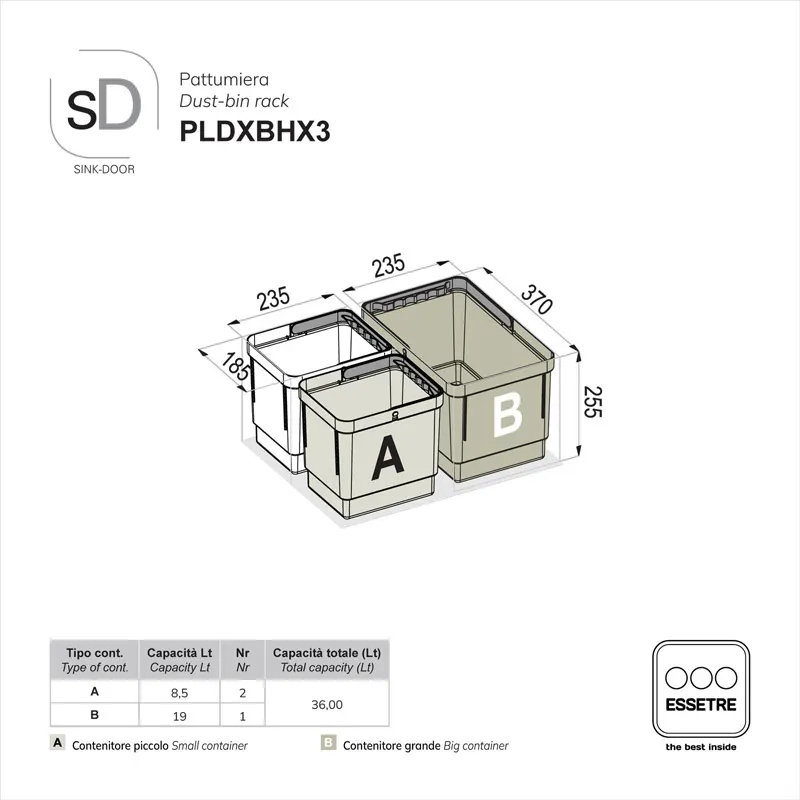 Pattumiera DELUXE SINK-DOOR a libera installazione