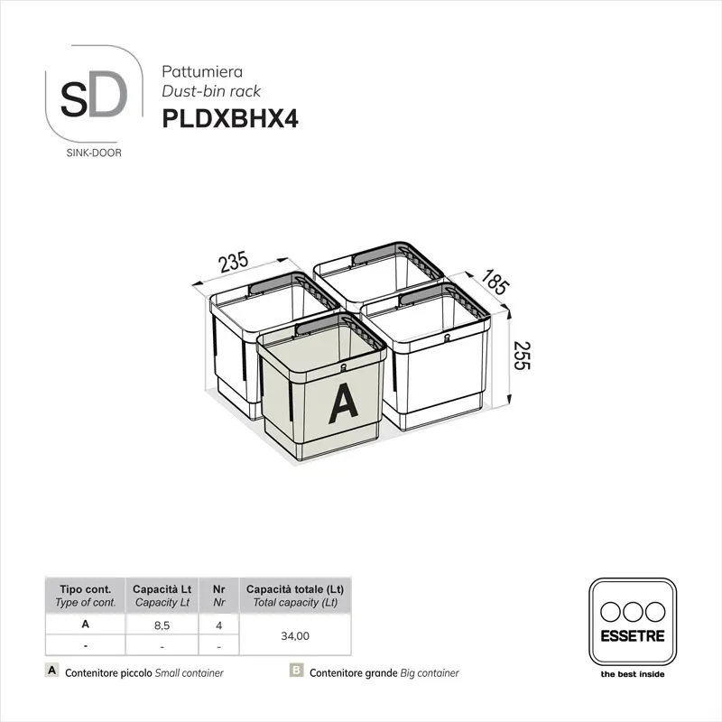 Pattumiera DELUXE SINK-DOOR a libera installazione