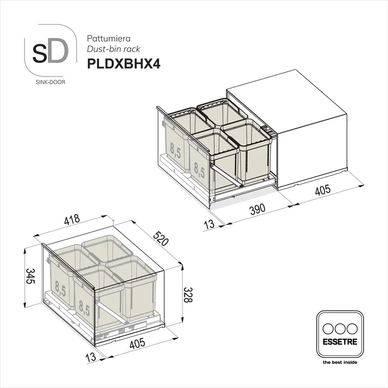 Pattumiera DELUXE SINK-DOOR a libera installazione