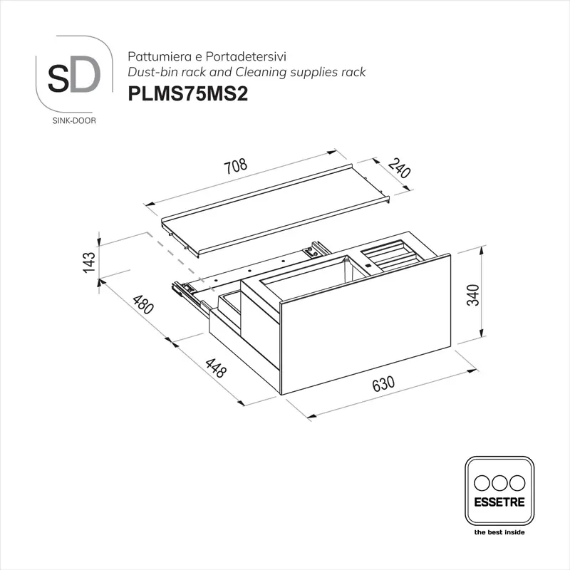 Pattumiera MODULAR-SINK per base lavello con anta
