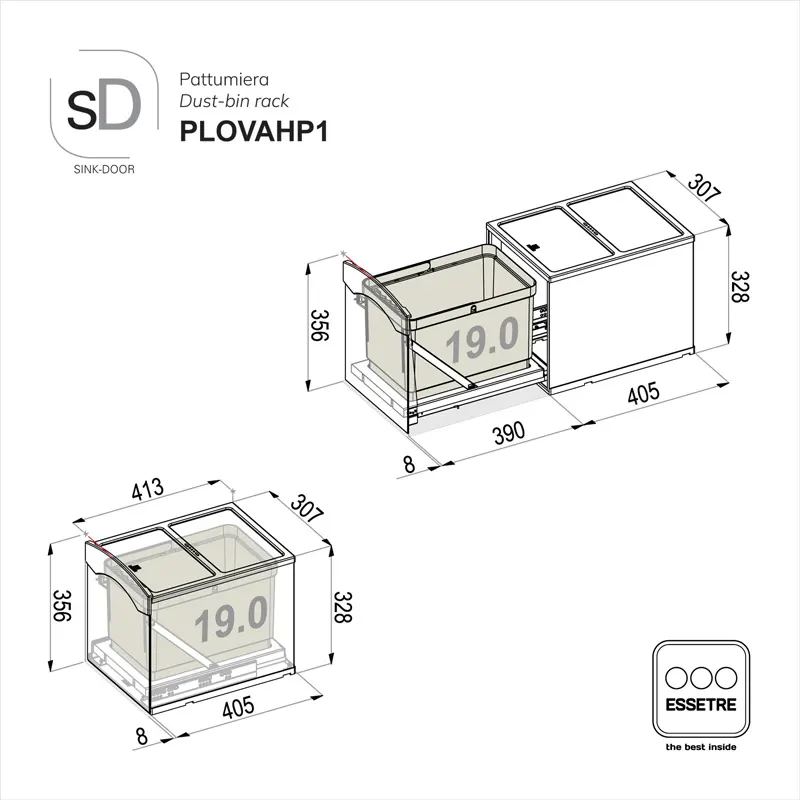 Pattumiera OVER SINK-DOOR a libera installazione