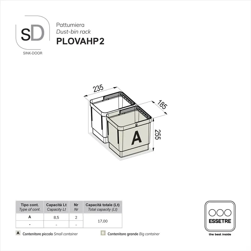 Pattumiera OVER SINK-DOOR a libera installazione