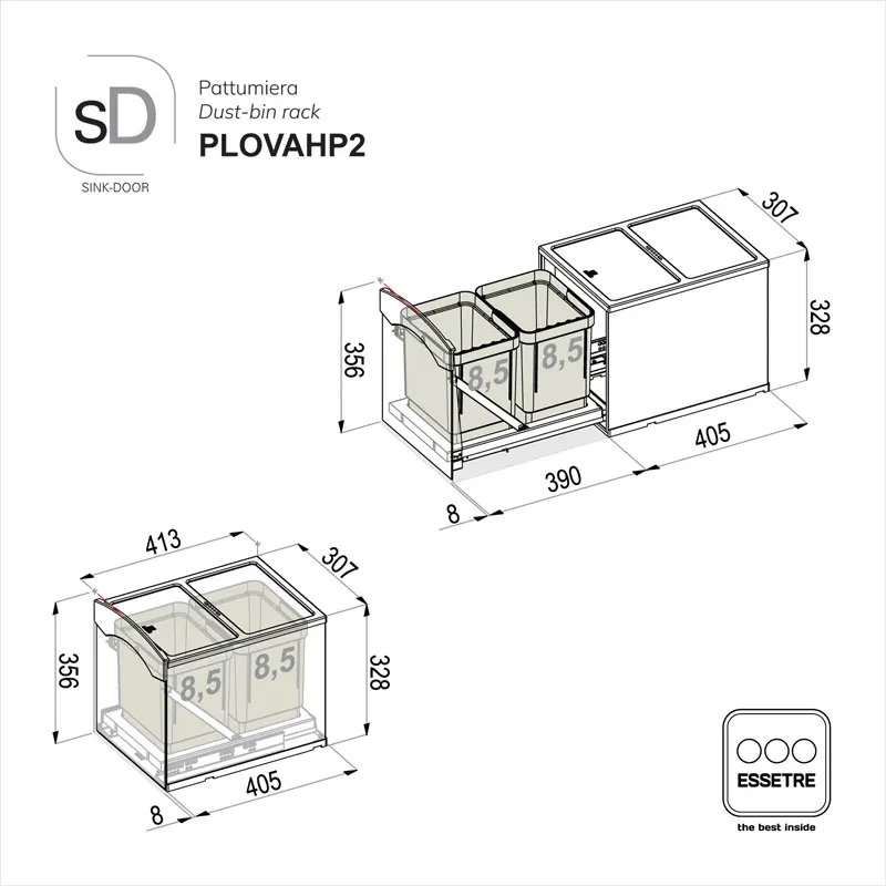Pattumiera OVER SINK-DOOR a libera installazione