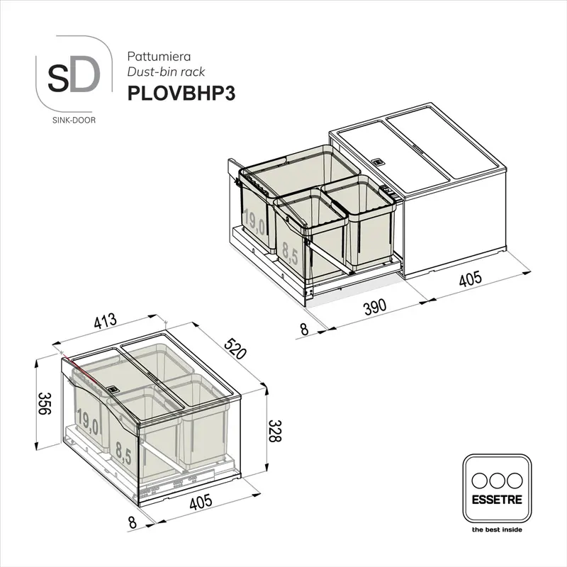 Pattumiera OVER SINK-DOOR a libera installazione
