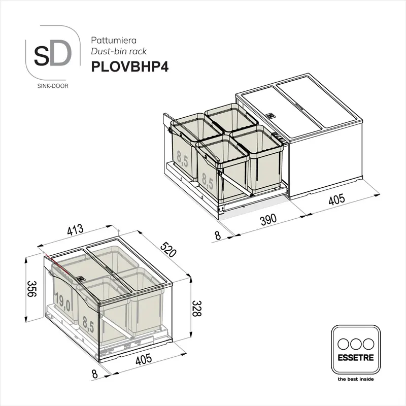 Pattumiera OVER SINK-DOOR a libera installazione