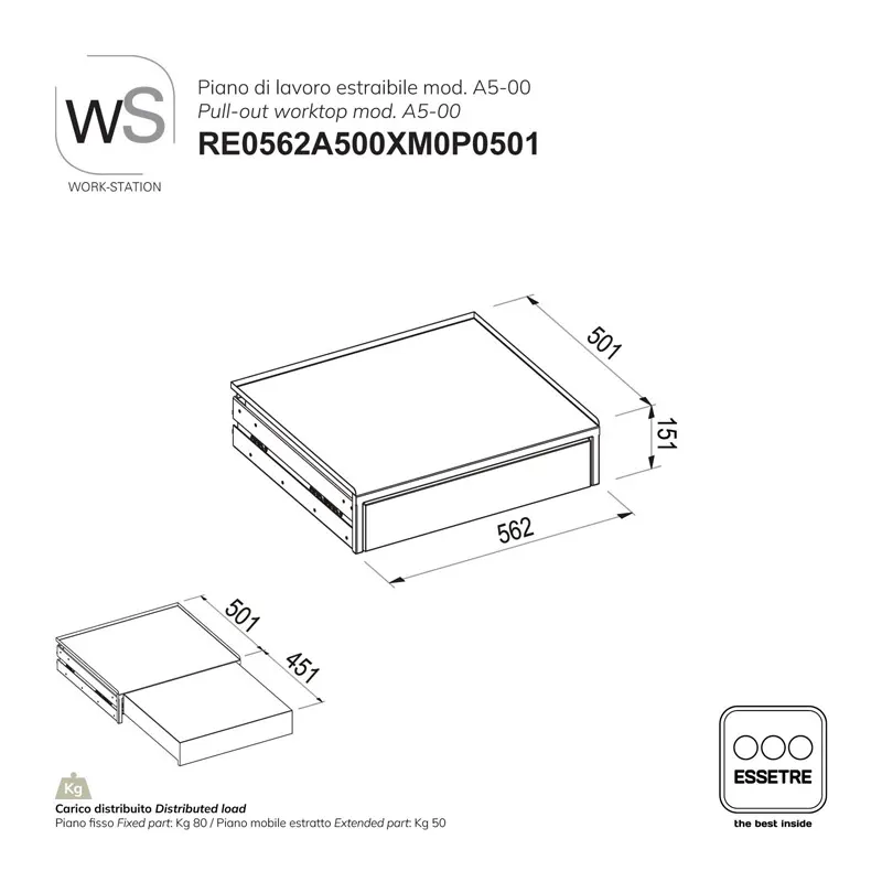 Piano di lavoro estraibile WORK-STATION per armadio, colonna e vetrina