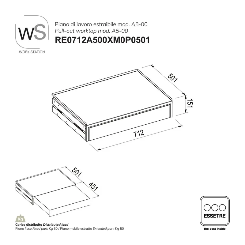 Piano di lavoro estraibile WORK-STATION per armadio, colonna e vetrina