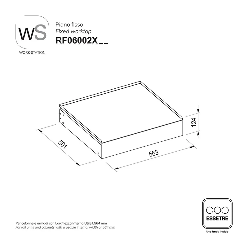 Piano fisso inox WORK-STATION per armadio, colonna e vetrina
