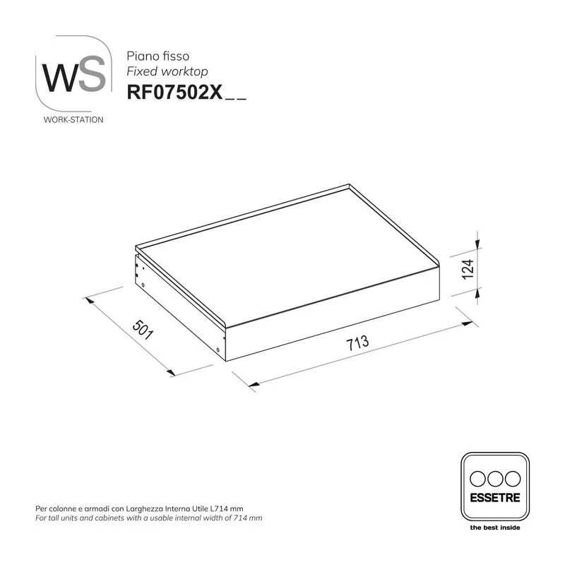 Piano fisso inox WORK-STATION per armadio, colonna e vetrina