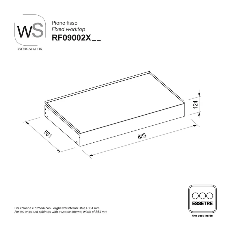 Piano fisso inox WORK-STATION per armadio, colonna e vetrina