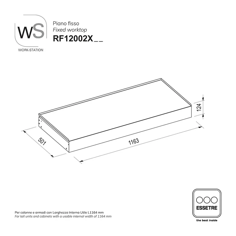 Piano fisso inox WORK-STATION per armadio, colonna e vetrina