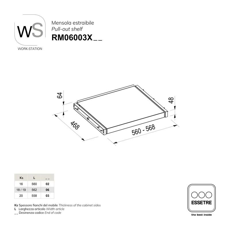 Mensola estraibile WORK-STATION per armadio e per base