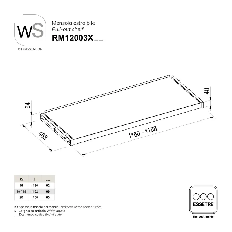 Mensola estraibile WORK-STATION per armadio e per base