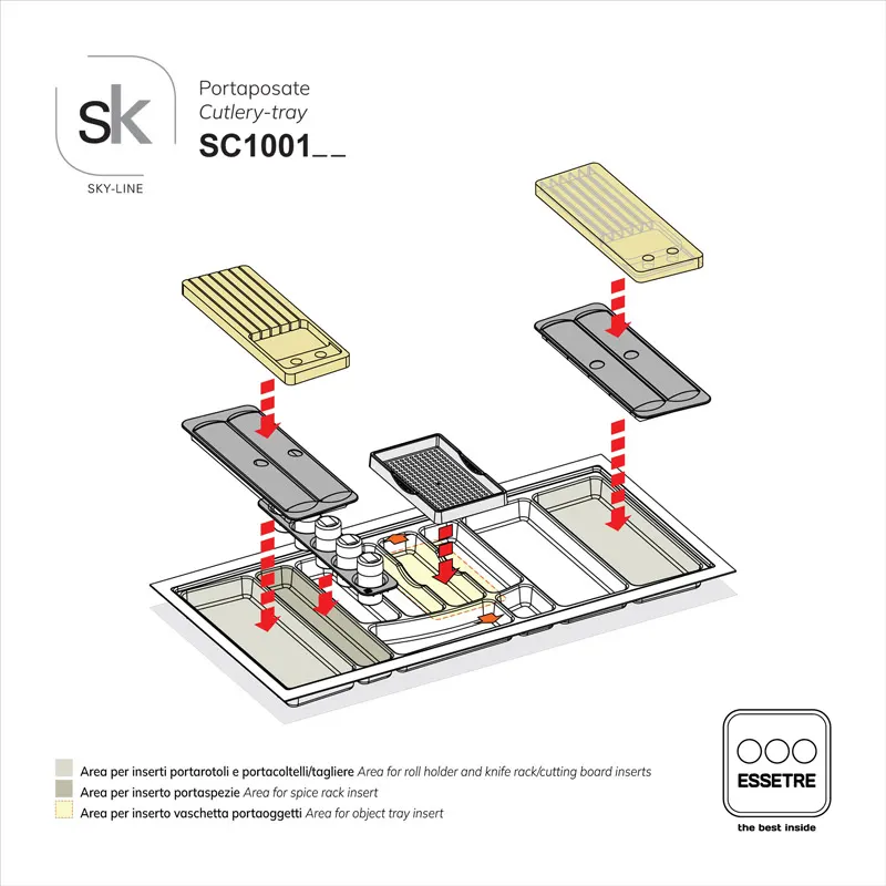 Portaposate SKY-LINE in plastica per cassetto base 1000 mm