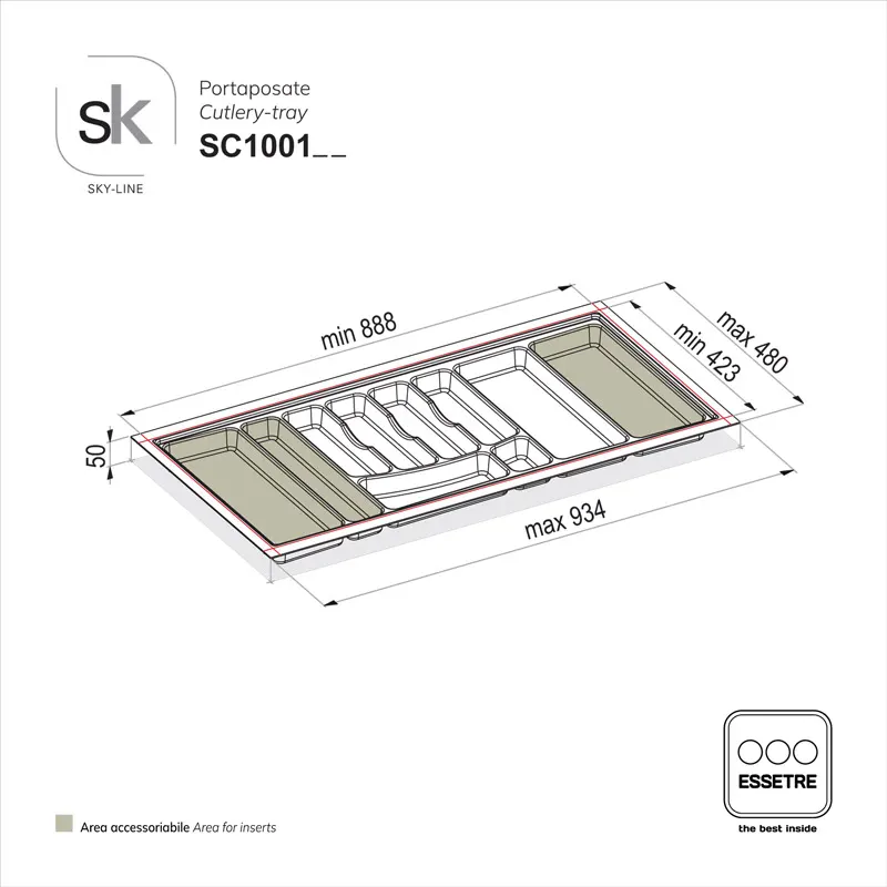 Portaposate SKY-LINE in plastica per cassetto base 1000 mm