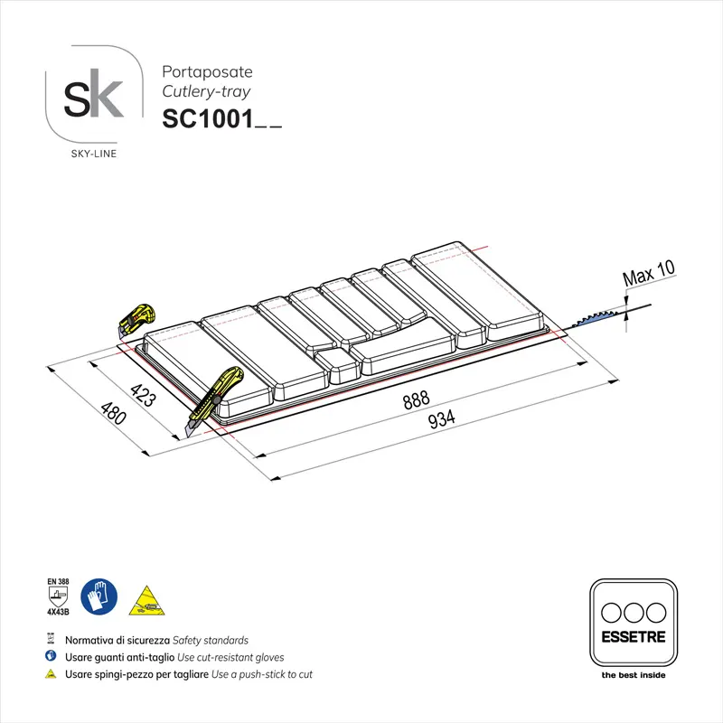 Portaposate SKY-LINE in plastica per cassetto base 1000 mm