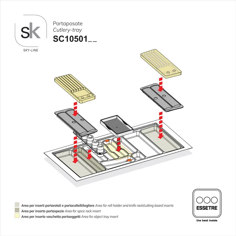 Portaposate SKY-LINE in plastica per cassetto base 1050 mm