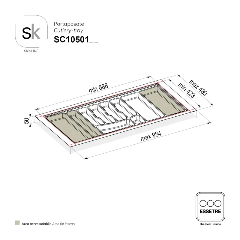 Portaposate SKY-LINE in plastica per cassetto base 1050 mm