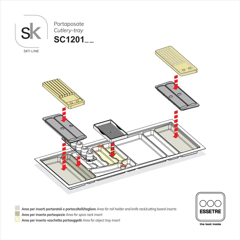 Portaposate SKY-LINE in plastica per cassetto base 1200 mm