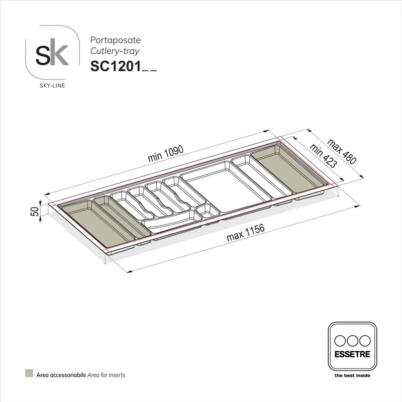 Portaposate SKY-LINE in plastica per cassetto base 1200 mm