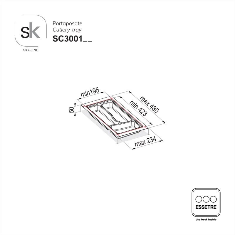 Portaposate SKY-LINE in plastica per cassetto base 300 mm