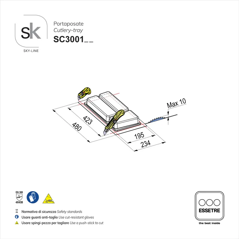 Portaposate SKY-LINE in plastica per cassetto base 300 mm