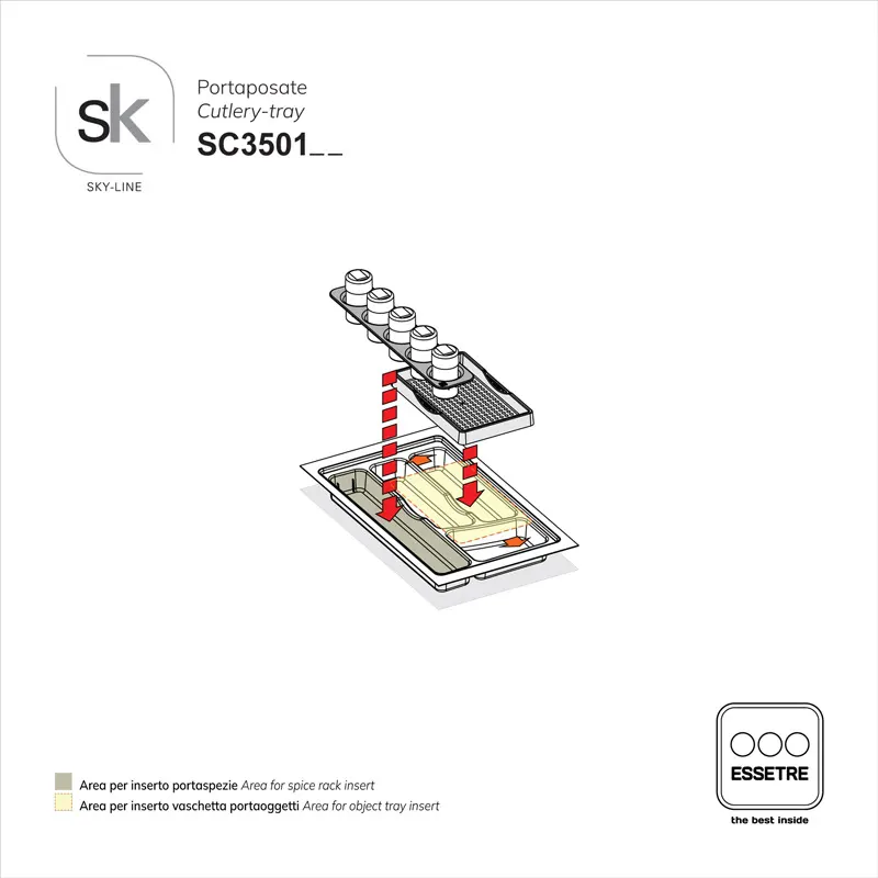 Portaposate SKY-LINE in plastica per cassetto base 350 mm