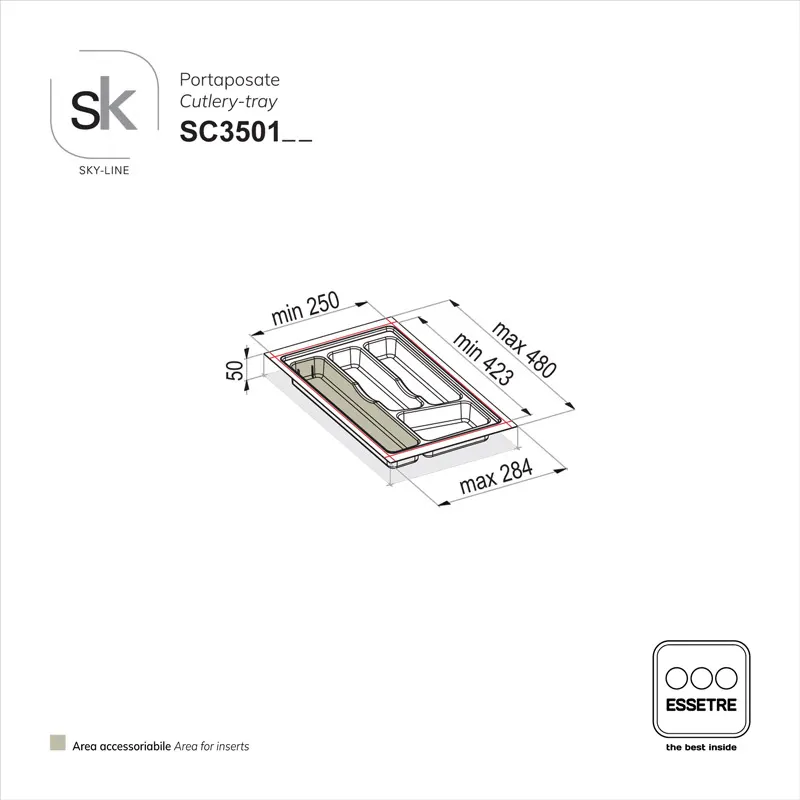 Portaposate SKY-LINE in plastica per cassetto base 350 mm
