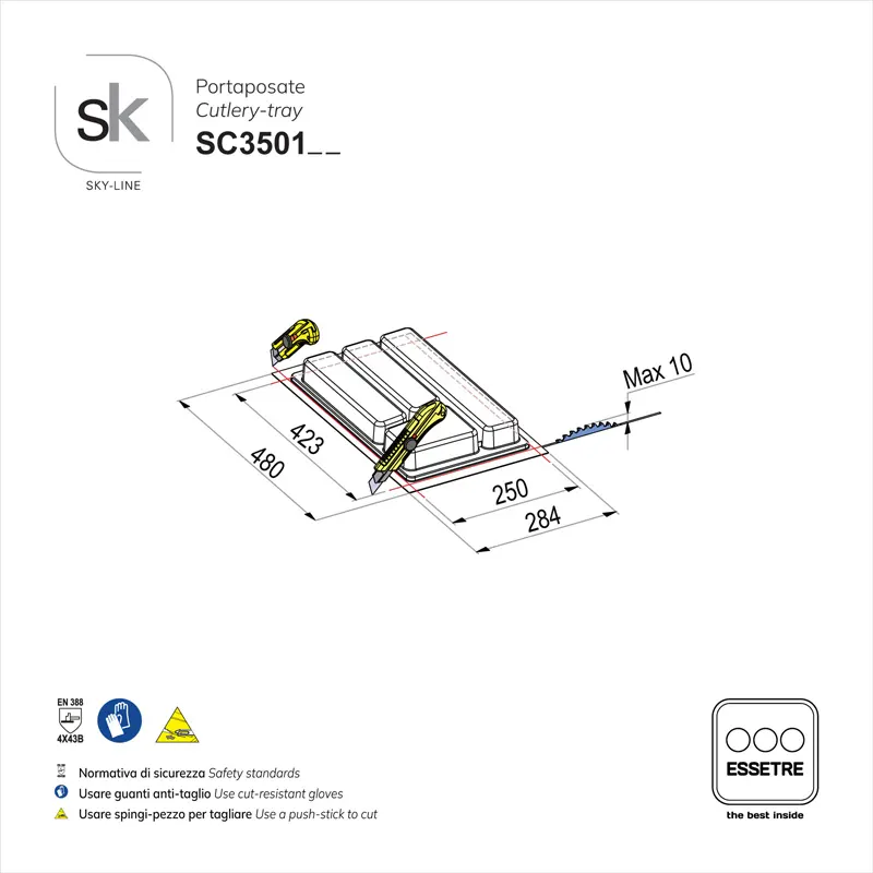 Portaposate SKY-LINE in plastica per cassetto base 350 mm