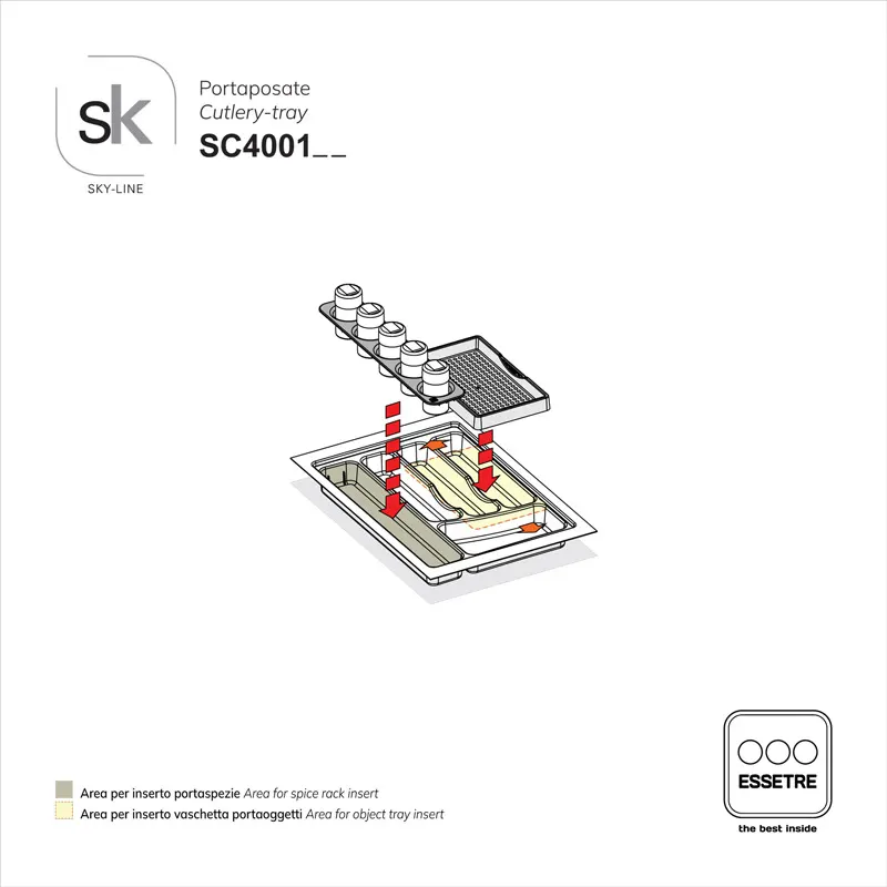 Portaposate SKY-LINE in plastica per cassetto base 400 mm