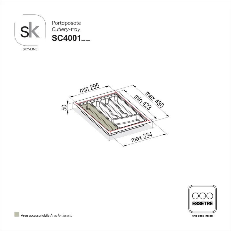 Portaposate SKY-LINE in plastica per cassetto base 400 mm