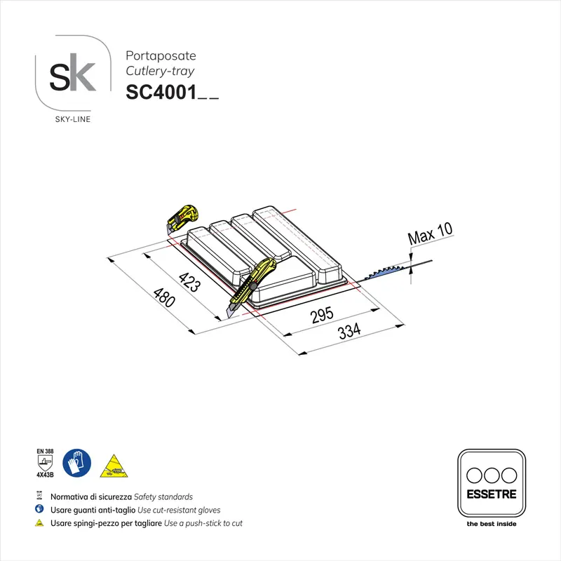 Portaposate SKY-LINE in plastica per cassetto base 400 mm